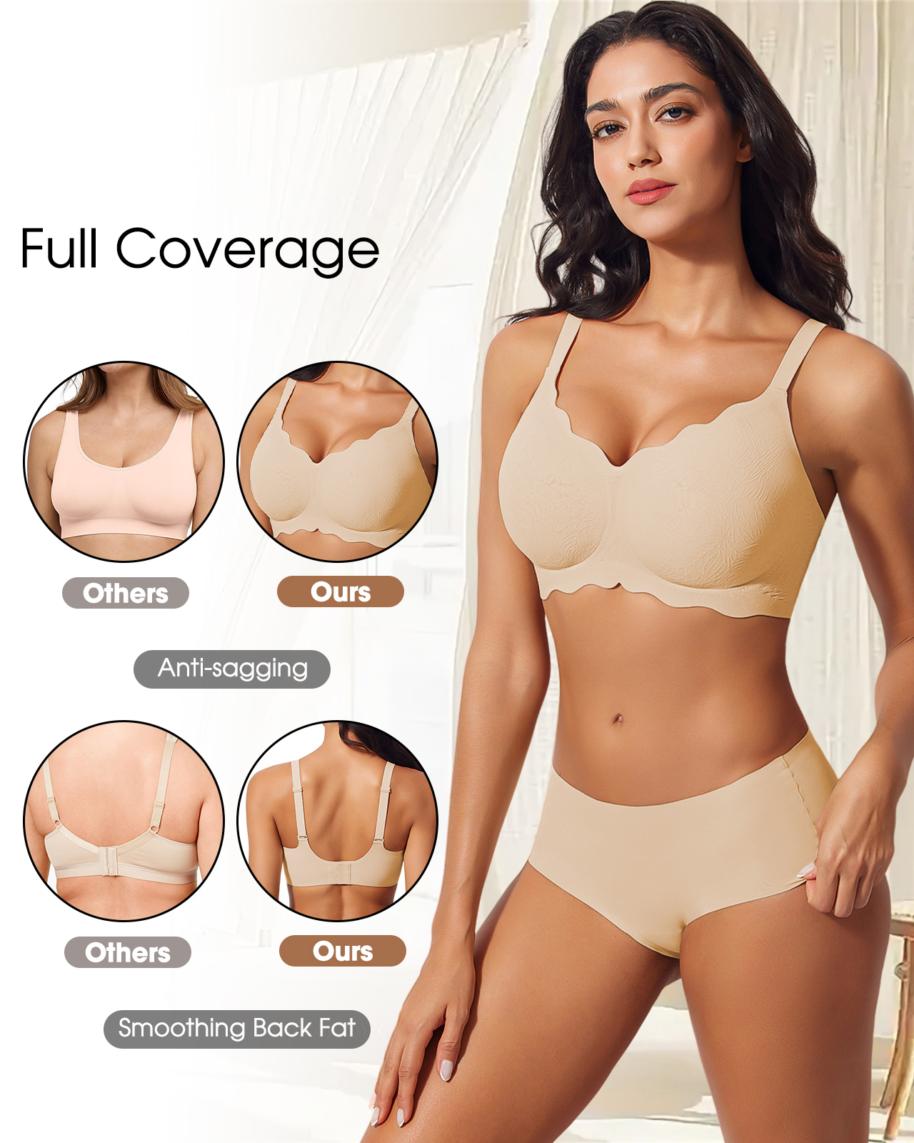 USEASY Seamless Bras for Women No Underwire Wireless Full Coverage Push Up Bralette Comfort Scalloped T-Shirt Bra