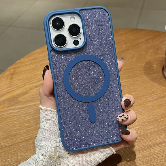 Magnetic Case for iPhone 16 with Glitter, [Compatible with MagSafe] Luxury Cute Bling Sparkly Case for Women Girls, Anti-Scratch Shockproof TPU Phone Cover for iPhone 16 - Darkblue
