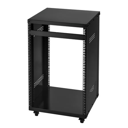 KFFKFF 16U AV Rack with 200 lbs Capacity, Mobile Open-Frame Server Cabinet with Lockable Wheels, Ventilated Design for 19-Inch Audio, Video, and IT Equipment