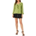 thumbnail image 2 of Unique Bargains Women's Ruffle V Neck Chiffon Work Office Peasant Blouse XS Pea Green, 2 of 7