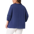 thumbnail image 3 of Agnes Orinda Women's Plus Size Tops Tassel Flutter Self Tie V Neck 3/4 Sleeve Blouses 1X Navy Blue, 3 of 5