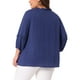 thumbnail image 3 of Blusas de mujer de tallas grandes Agnes Orinda con flecos, manga 3/4, cuello en V y lazo, 1X azul marino, 3 of 5