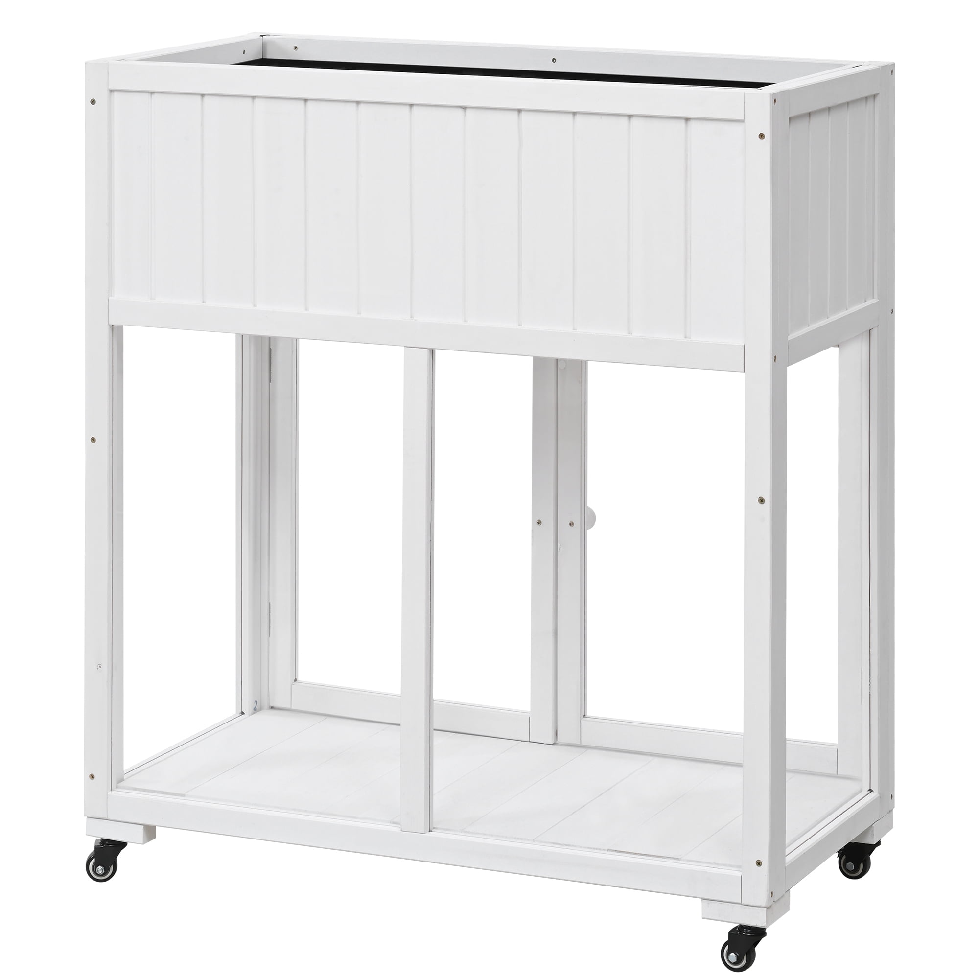 MAYEERTY 35.4" Compact Patio Cold Frame Greenhouse with Raised Bed and Wheels – Mini Wood Garden Planter with Drainage Liner for Indoor & Outdoor Use