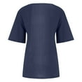 thumbnail image 5 of Women's Vintage Cotton & Hemp Boho Short Sleeve T-Shirt | Soft Round Neck Casual Top for Spring/Summer 2025 Blue L, 5 of 5