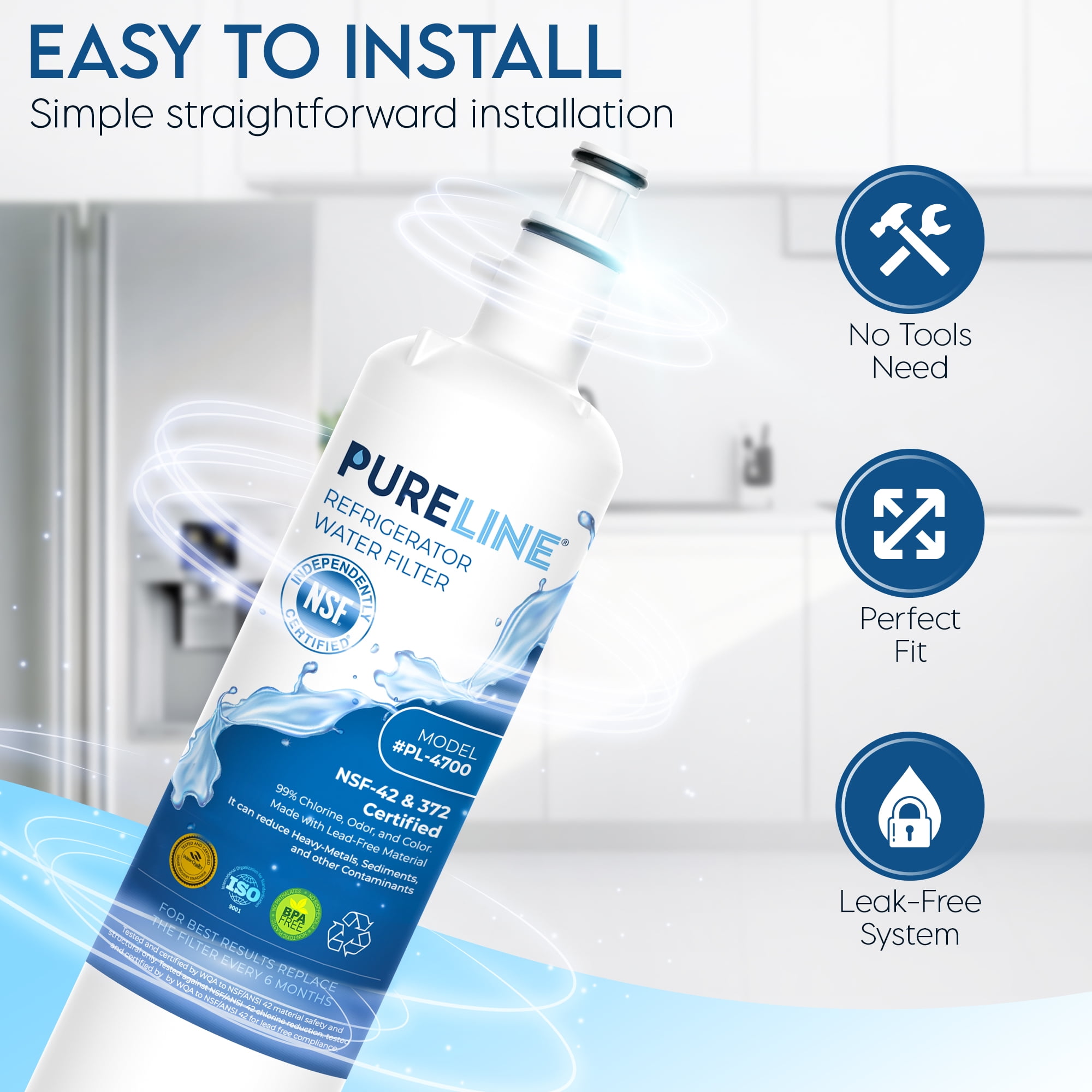 Pureline Replacement for GE® RPWFE® Water Filter and RPWF Refrigerator Water Filter - With RFID Chip (NSF Certified)