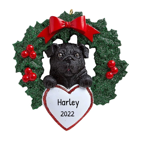 Personalized Dog Christmas Ornaments 2024 - Black Pug Ornament Dogs First Christmas Tree Ornament