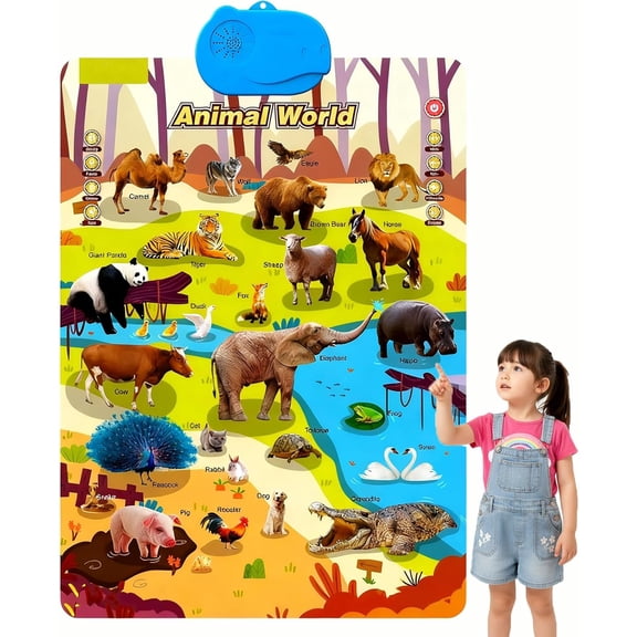 Interactive Phonics Learning Wall Chart for Children – English and Spanish, featuring songs, letters, numbers, animal vocabulary, and a piano, a bilingual toy with interactive touch buttons.