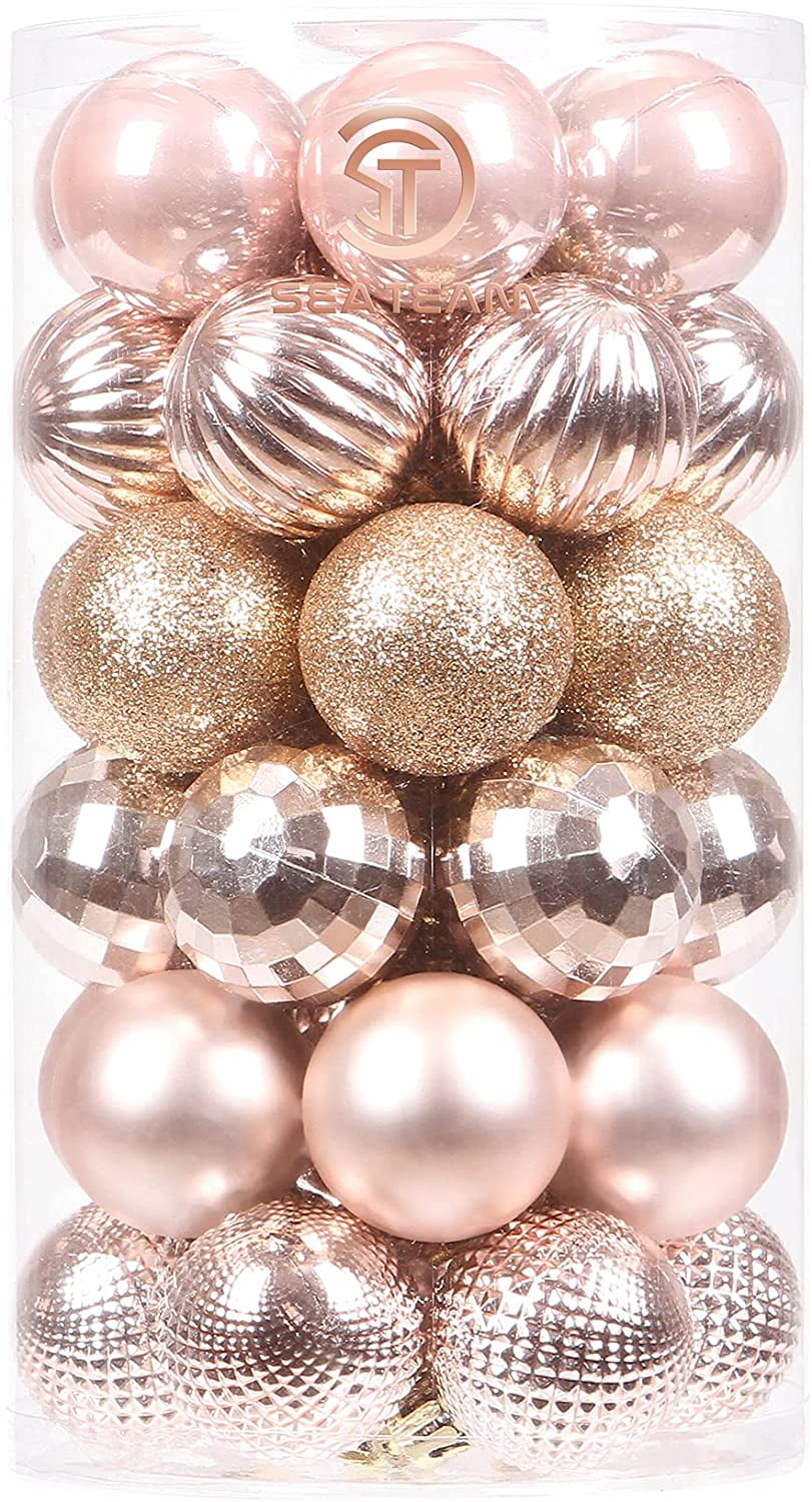 Hanging Decorations for Xmas Tree Wedding Sea Team 21-Pack Christmas Ball Ornaments with Strings Pink Party Holiday 80mm/3.15-Inch Large Size Baubles Shatterproof Plastic Christmas Bulbs