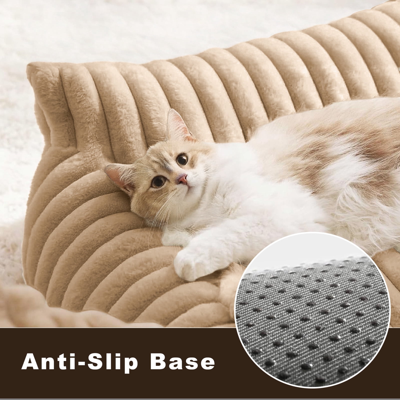 Sanmadrola Cute Cat Bed for Indoor Cats, Couch Bed with Removable Washable,Premium Soft Corduroy Fleece Pet Bed for Small Dog & Cat,Khaki