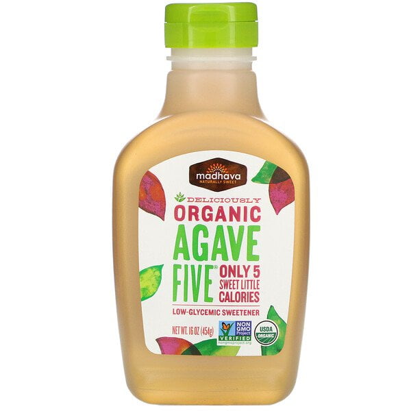 Madhava Natural Sweeteners, Organic Agave Five, Low-Glycemic Sweetener, 16 oz Pack of 2
