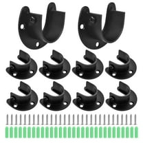 10 Pack 1-1/4" Closet Rod Bracket, U-Shaped Stainless Steel Curtain Rod Holders with Screws, Heavy Duty Closet Pole Socket Support for Shower Curtain Wardrobe Hanging (Black)