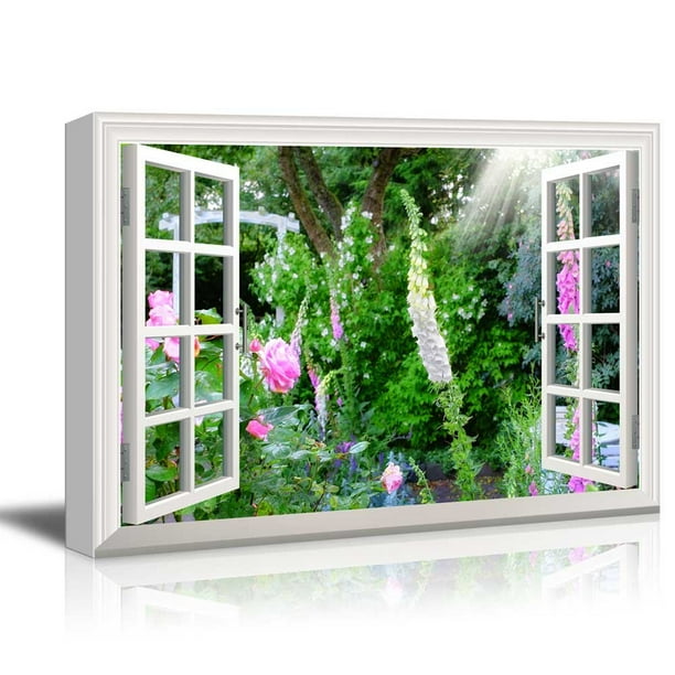 Wall26 Creative Window View Canvas Prints Wall Art Wild Flowers in Spring 24" x 36