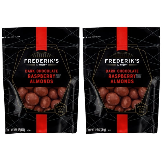 Frederik's Dark Chocolate Raspberry Almonds, 12.5 oz (2 Bags)