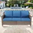 thumbnail image 7 of Gymojoy 3-Seat Brown Wicker Outdoor Patio Sofa Couch, Patio All-weather Seactional with Cushion, Navy, 7 of 7