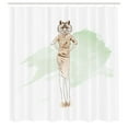 thumbnail image 2 of Ambesonne Fox Shower Curtain, Lady Animal in Dress Drawing, 69"Wx70"L, Pale Green Beige White, 2 of 4