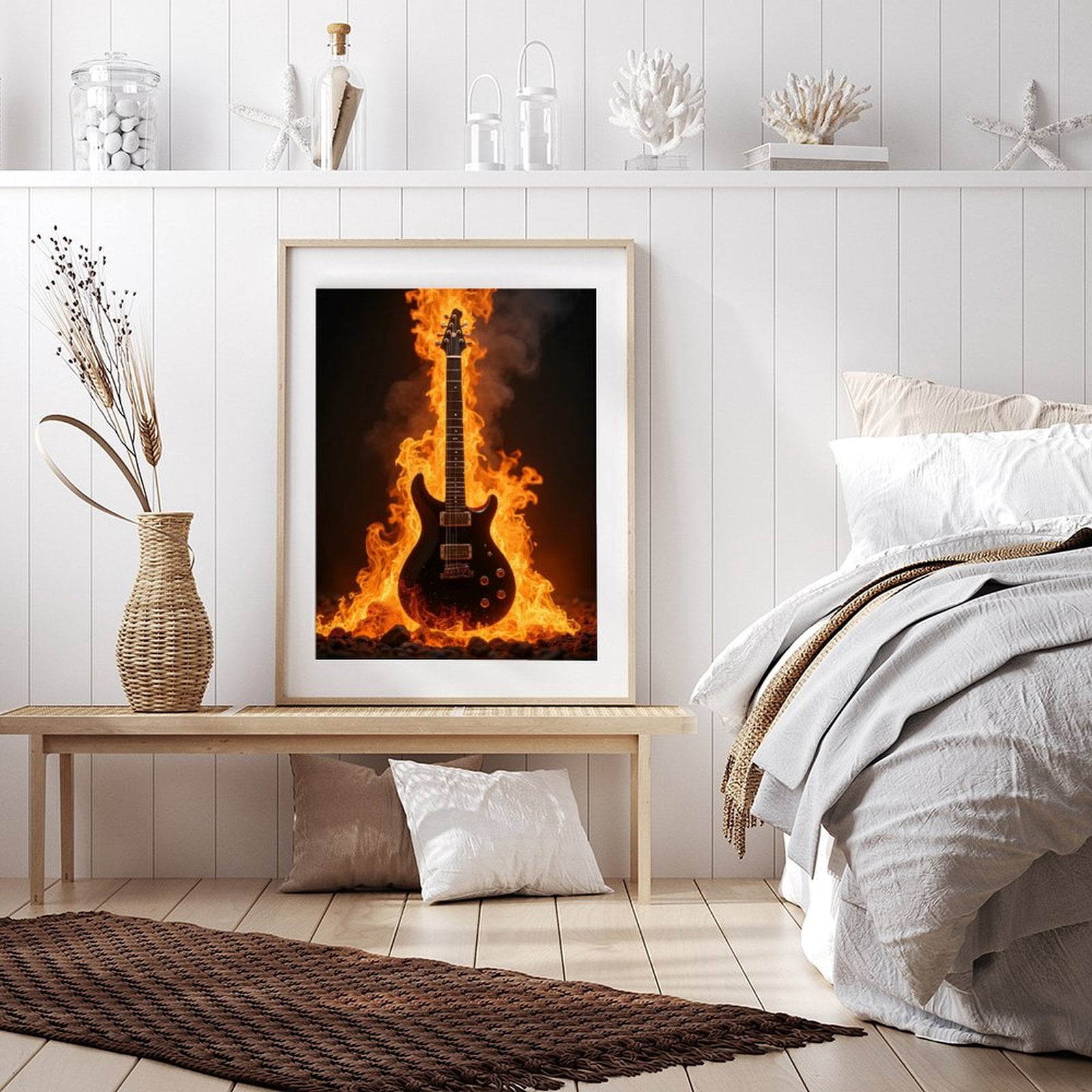 Diamond Art Kit for Adults, Guitar Fire Blaze Rock Music Diamond Painting for Adults Beginners, 5D DIY Diamond Art Painting Kits, Colorful Diamond Painting Craft for Home Decor 12x16