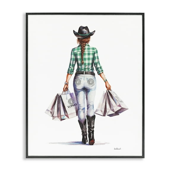 Stupell Industries Country Cowgirl Shopper People Painting Black Framed Art Print Wall Art, 11 x 14