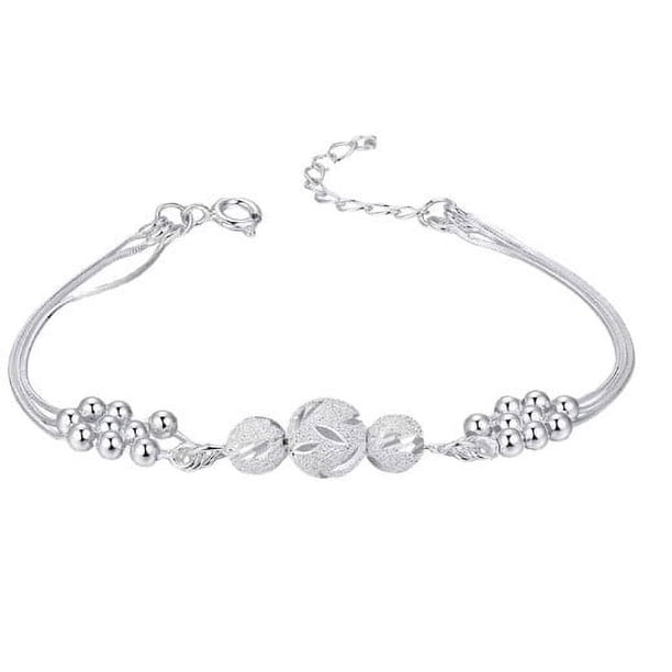 Flor de plata como el brocado de perlas de la estrella que se extiende pulsera ajustable S para las mujeres Hombre Papá Mamá Abuelo Novio Ella