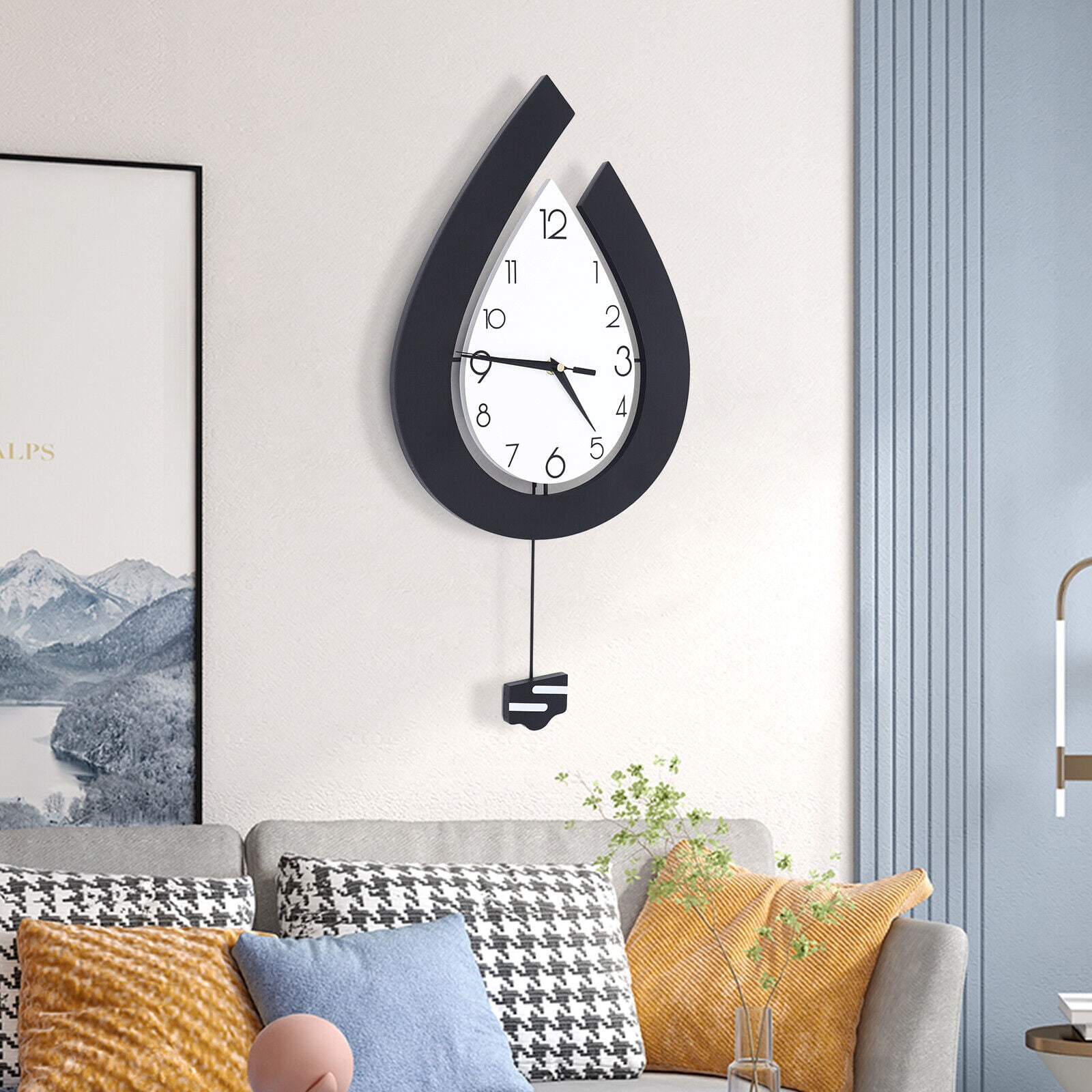 Pendulum Analog Wall Clock, Modern 11.81 x 22.44inch Large Silent Non Ticking Decorative Wall Clock for Living Room Dining Room Battery Operated