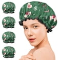 thumbnail image 7 of Shower Caps,Green Christmas Pattern Waterproof Shower Cap for Women 4 Pieces,Double Reusable Hair Cover for Shower PEVA Elastic Stretch Hem, 7 of 7