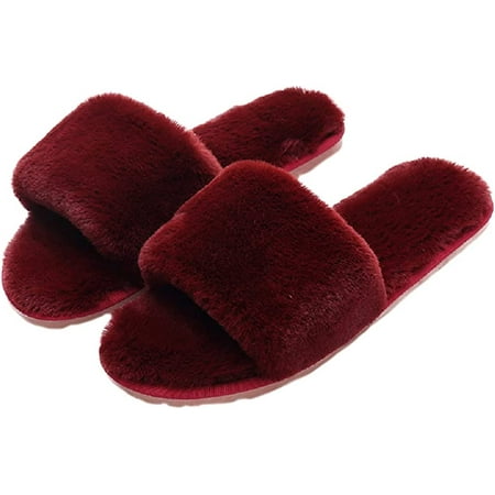 

CoCopeaunt Women s plush slippers cross strap fur slippers comfortable and soft home indoor slippers open-toed cotton slippers 8 colors