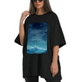 thumbnail image 4 of Plus Size Shirt for Women Black Tops for Women Short Sleeves Shirt for Women Sky 7 T Shirt Crewneck Shirt for Women 2XL, 4 of 5