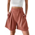 thumbnail image 2 of Patlollav Trendy Shorts Summer Womens Solid High Waisted Wide Leg Casual Pleated Shorts with Pocket, 2 of 6