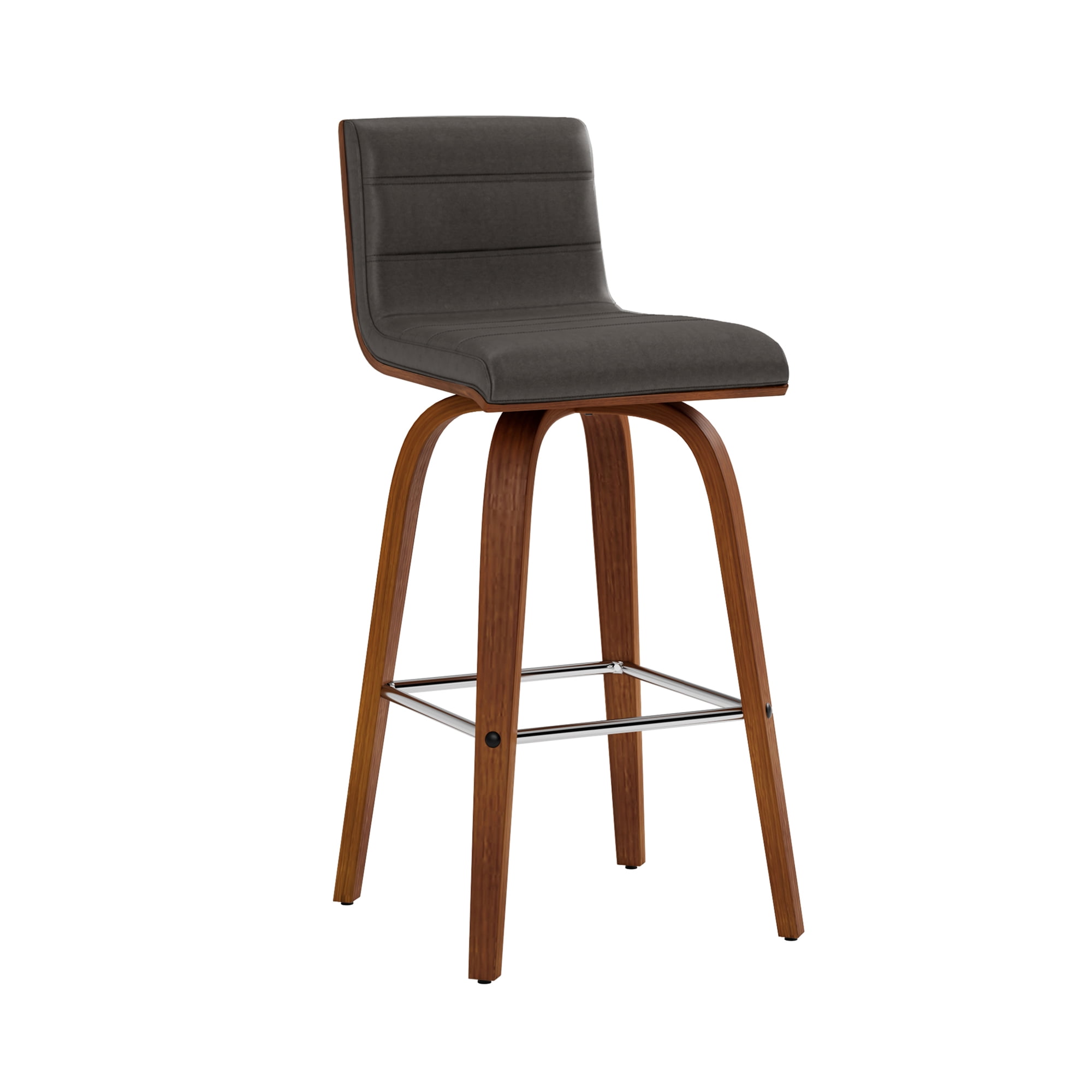 Vienna 26" Swivel Counter Stool in Walnut Wood Finish with Gray Faux Leather - Set of 2