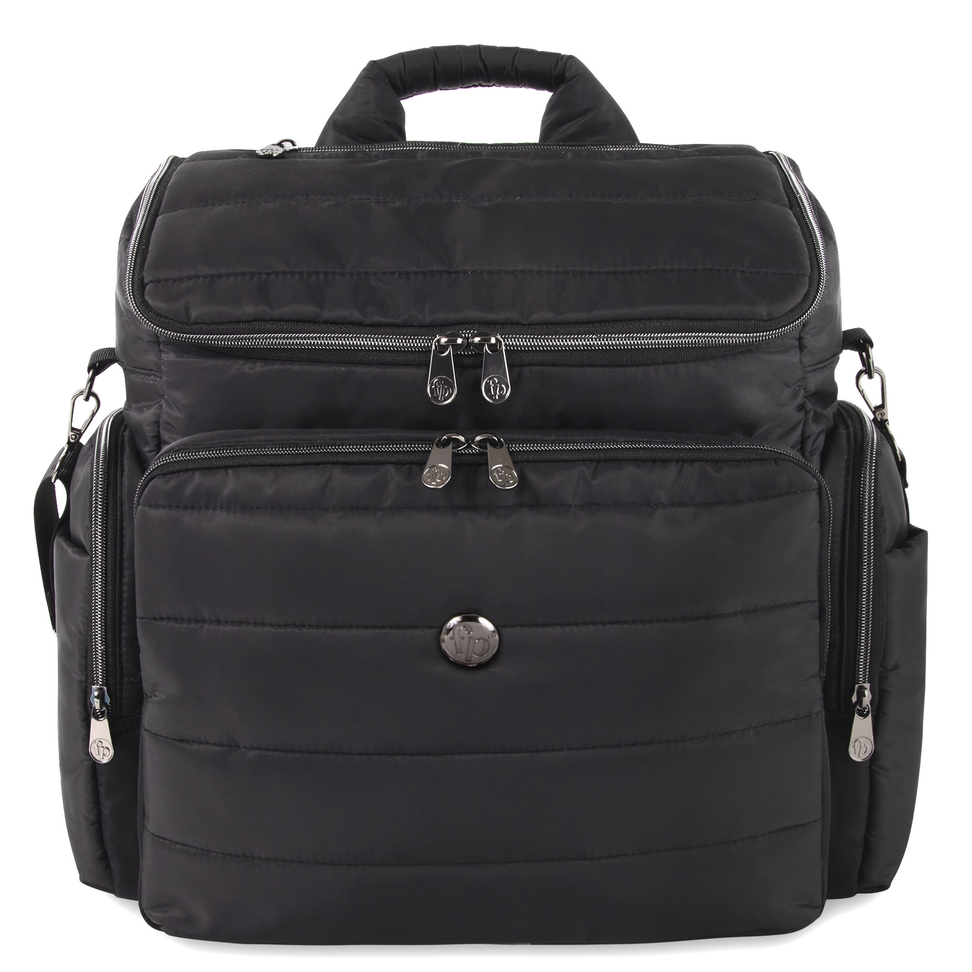 Fisher-Price Crossbody Tote and Diaper Bag Backpack - Changing Pad, Insulated Pocket - Black