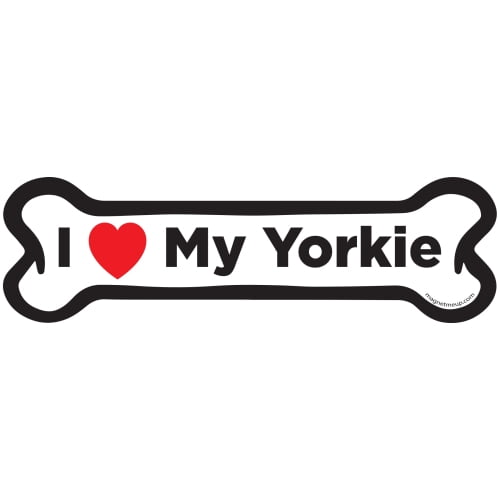 Magnet Me Up I Love My Yorkie Dog Bone Magnet Decal, 2x7 In, Vinyl Automotive Magnet