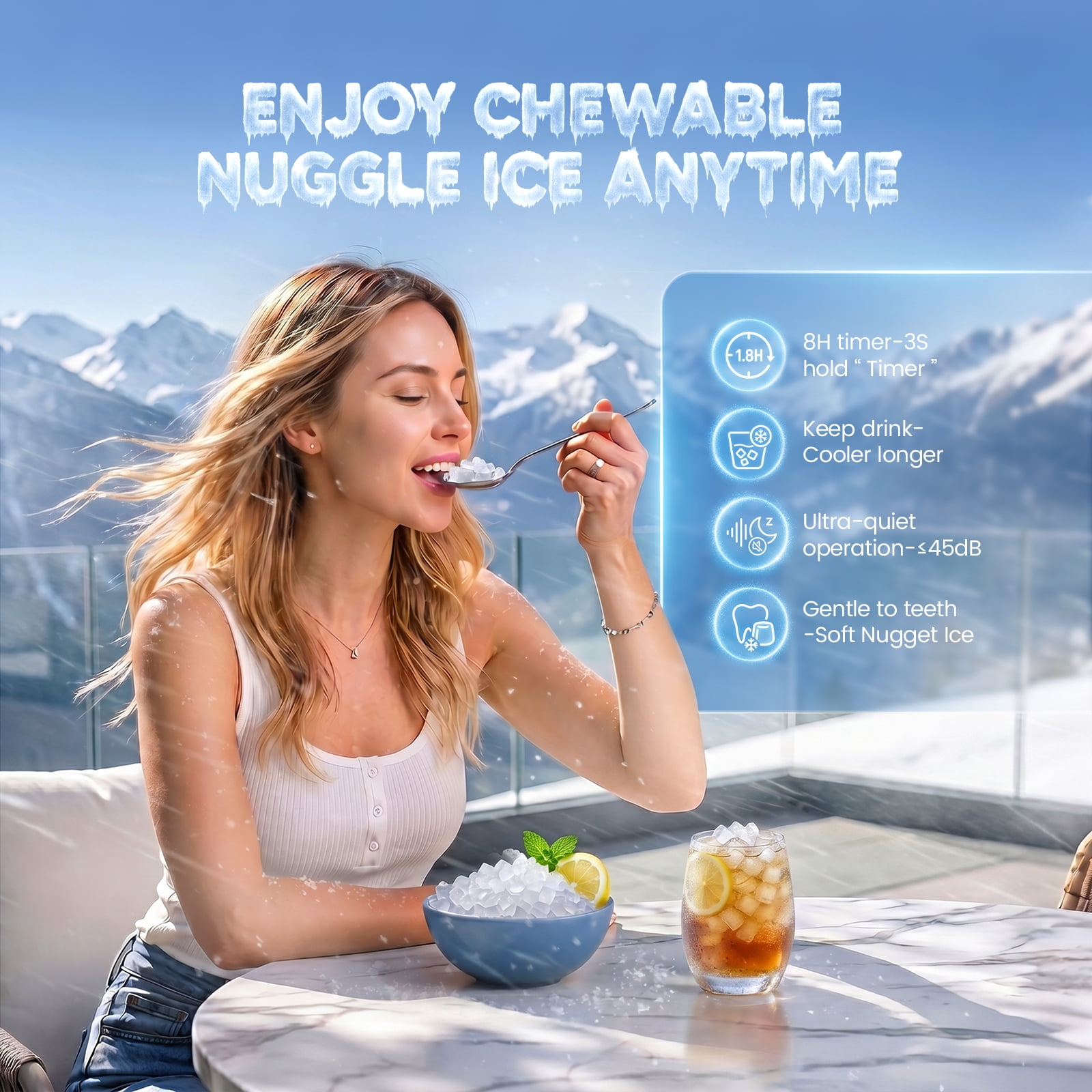 Patbrela Nugget Ice Maker, 40lbs/24H Chewable Pebble Nugget Ice Machine with Self-Cleaning, Touch Screen, for Home, Kitchen, Office, RV