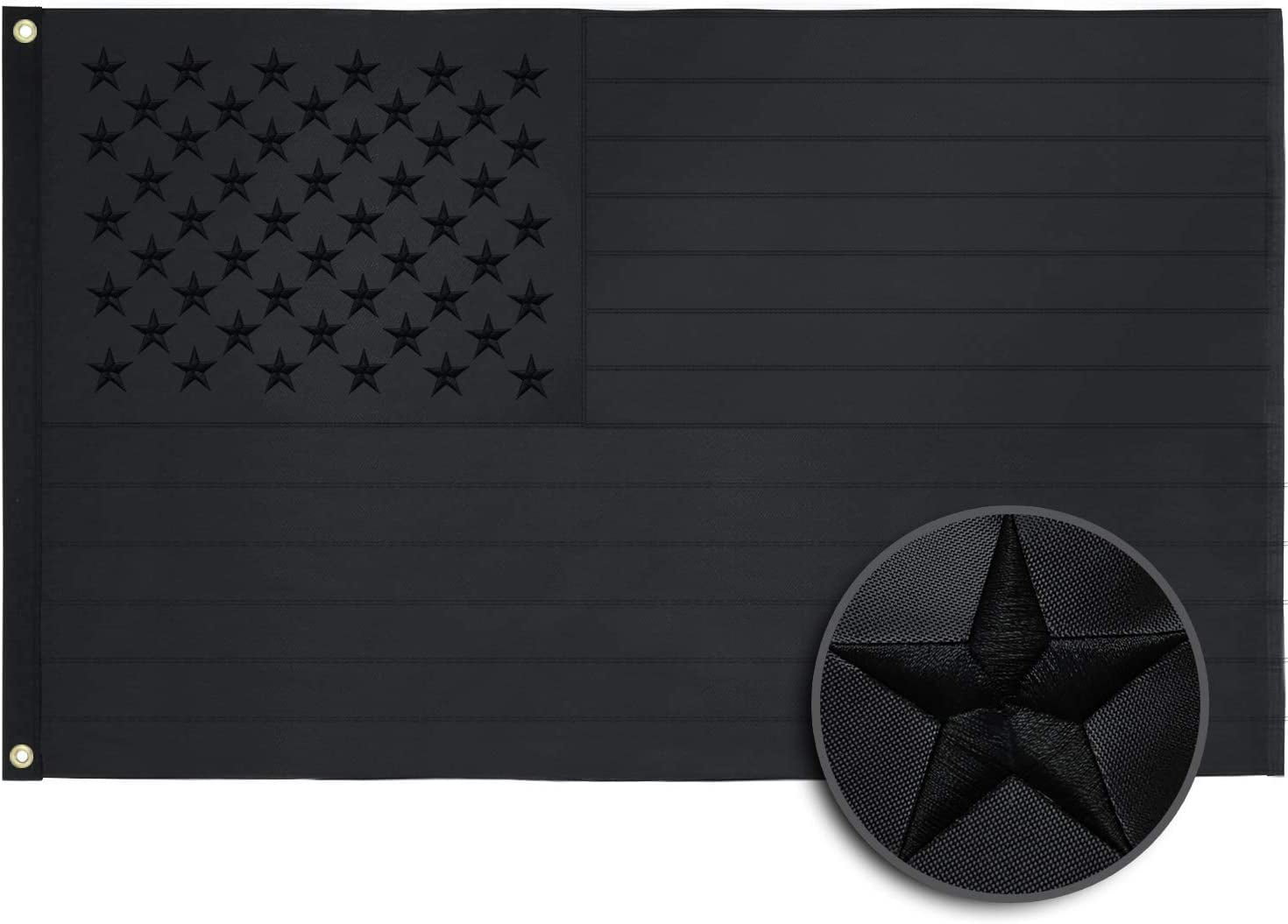 2X Black American Flag 3x5 ft 210D Embroidered US USA Blackout Tactical GROMMET