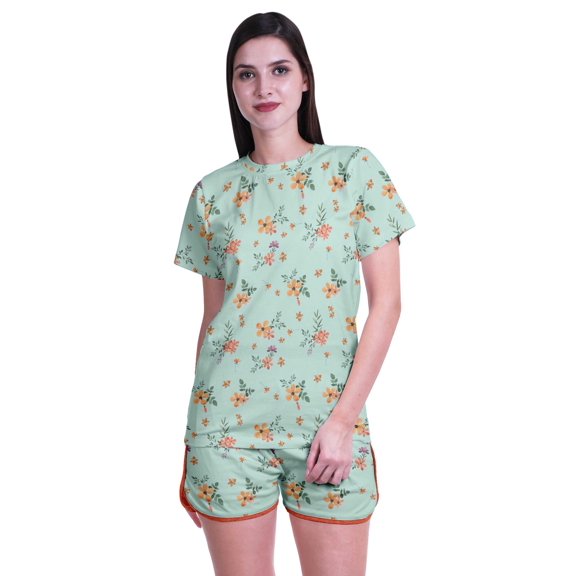 Moomaya Womens Printed Tee and Shorts Pajama Set PJs,Short Sleeve Sleepwear Nightwear S-XXL