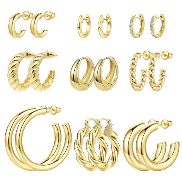 Adoyi Gold Hoop Earrings Set for Women, Chunky Gold Hoops Twisted ...