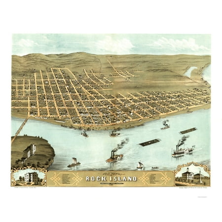 Historic Panoramic View - Rock Island Illinois - Ruger 1869 - Vintage Wall Art