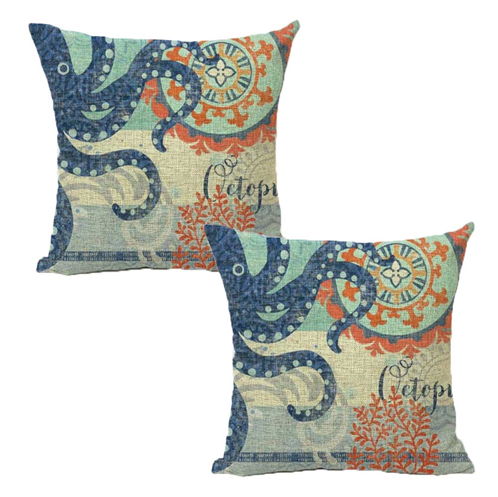 Octopus Cotton Linen Sofa Throw Pillowcase Sealife Print 18