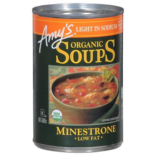 Amy’S Soup, Vegan Minestrone Soup, Light In Sodium, Made With Organic Vegetables, Beans And Pasta In Tomato Broth, Canned Soup, 14.1 Oz