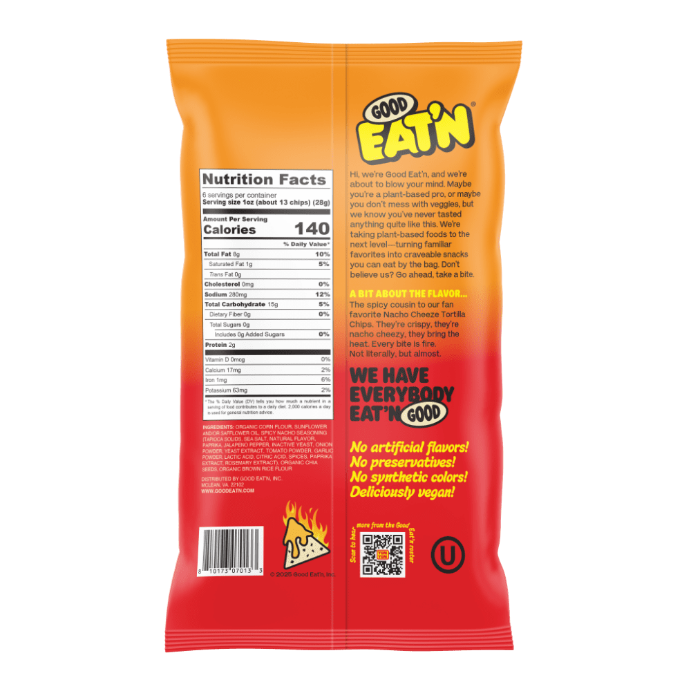 Good Eat'n Spicy Nacho Tortilla Chips - 6oz 9ct Case
