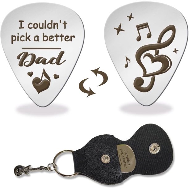 1 púa de guitarra de acero inoxidable "No pude elegir un mejor papá", púas de guitarra de metal, púa de bajo, regalos musicales con soporte