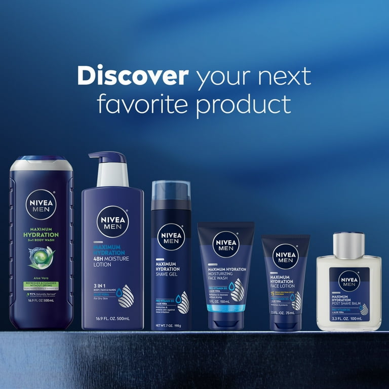 3 pack) NIVEA MEN Maximum Hydration 3-in-1 Men's Body Wash for Dry