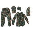 thumbnail image 1 of Traje Ghillie 5 en 1 Trajes de camuflaje verde que incluyen chaqueta, pantalones, capucha, bolsa de transporte, cintas de camuflaje para niños y adolescentes, altura de 4,3 a 4,9 pies, 1 of 10