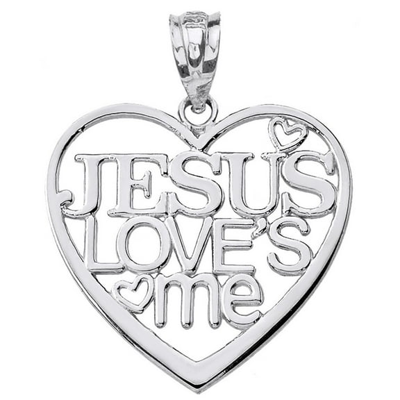 .925 Sterling Silver Jesus Loves Me Heart Pendant Necklace (Pendant only)