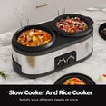 thumbnail image 5 of Superjoe 2 in 1 Double Slow Cooker, Combo Rice Cooker and 1.5 Quart Slow Cooker with 3 Cooking Settings, 3- Cup Non-Stick Aluminum Pot, Glass Lid, Stainless Steel, 5 of 7