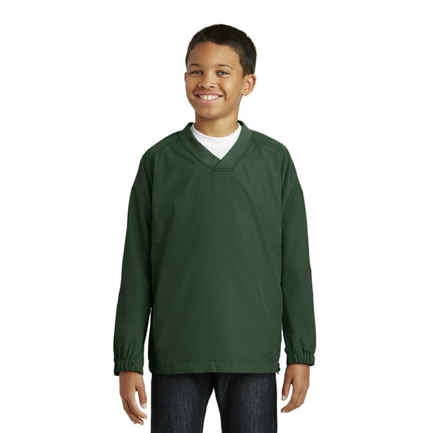 Camiseta cortavientos raglán con cuello en V para jóvenes Sport-Tek®. YST72 Verde Bosque XL deporte-tek YST72