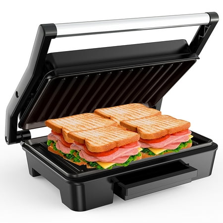 Panini Press Sandwich Maker, 2 Slice Stainless Steel Panini Press Grill, Non-Stick Sandwich Press Maker with Removable Drip Tray for Any Thickness Sandwich, Burgers, Steak