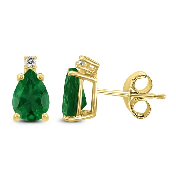 SZUL Women's 14K Yellow Gold 6x4MM Pear Emerald and Diamond Earrings