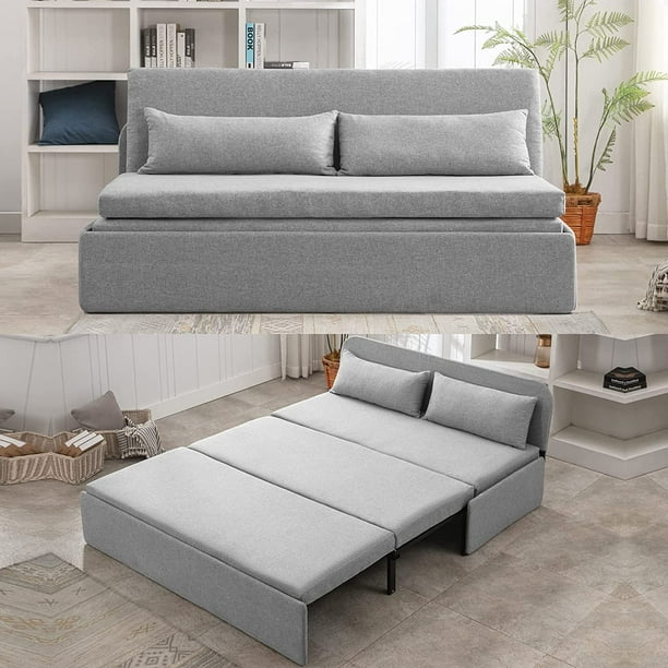 Mjkone Queen Size Convertible Sofa Bed, Modern Pull Out Linen Sleeper