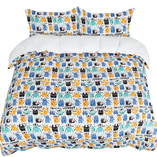 Unique Bargains 3 Piece Brushed Polyester Kids Bedding Duvet Cover Set with 2 Pillowcases Cartoon Pattern