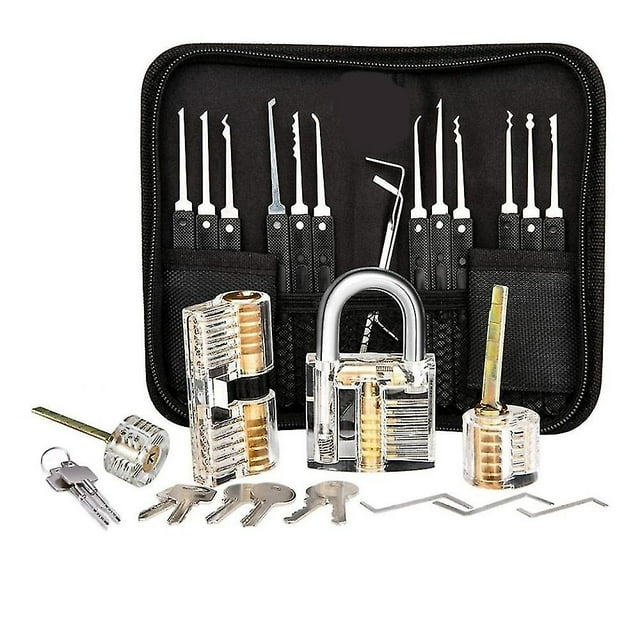 Kit de ganzúas, kit de ganzúas de 25 piezas, herramientas de práctica con 3 candados transparentes_a ZefeiWu 8390606155368
