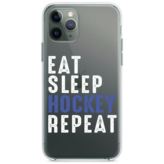 DistinctInk Clear Hybrid Case for Apple iPhone 13 Pro (6.1" Screen) - Eat Sleep Hockey Repeat - Raised Bezel Screen Guard